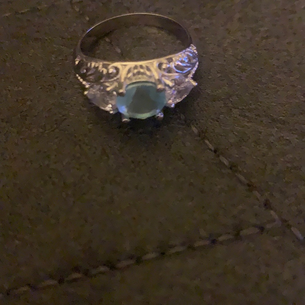 Silver ring with aqua stone